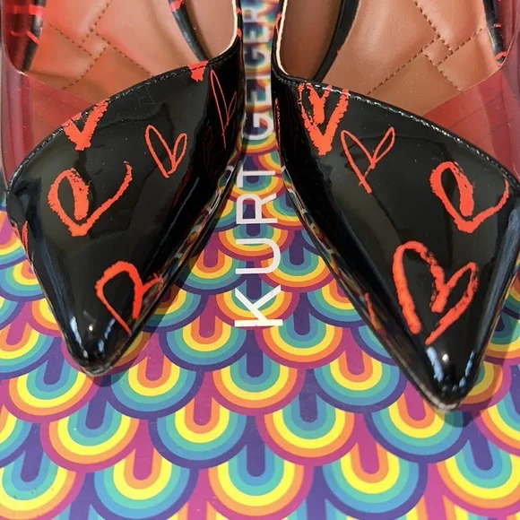 Pointed toe high heel 3.74” leather with heart accents. Only worn once - Picture 3 of 7